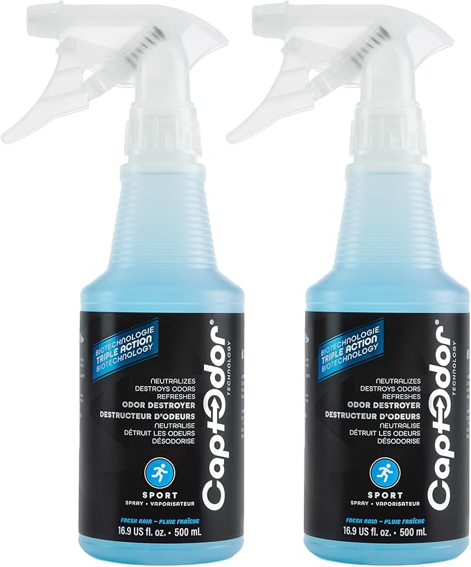Sports Odor Destroyer Spray (2 x Bottles of 16.9oz / 500 ml), Sports Gear Odor Eliminator & Deodorizer Spray - Neutralizer & Refresher Spray For Protective Equipment, Sportswear & Outdoor Gear