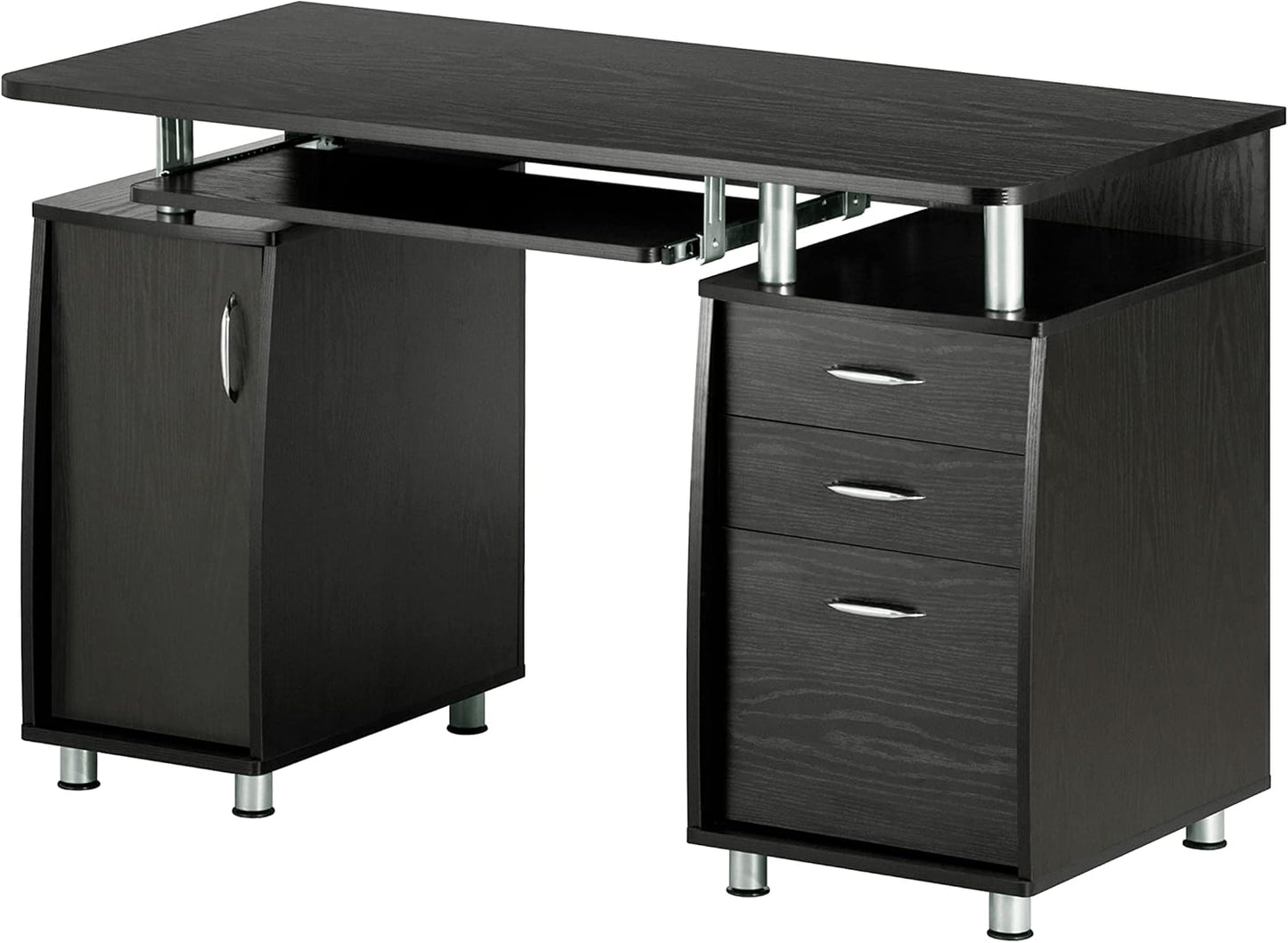 Techni Mobili 47.25" Ergonomic Computer Drawers & File Cabinet for Home Office Storage, Espresso Writing Desk