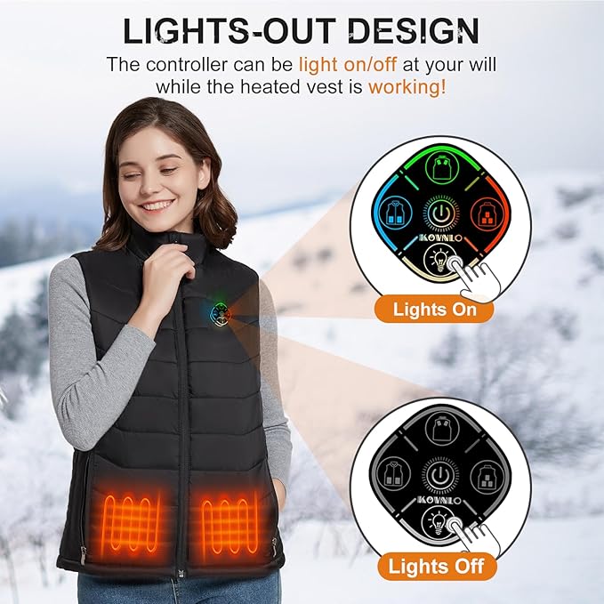 KOVNLO Heated Vest Women, (Battery Pack Not Included) Smart Controller With Lights-out, Electric Warming Heated Jackets