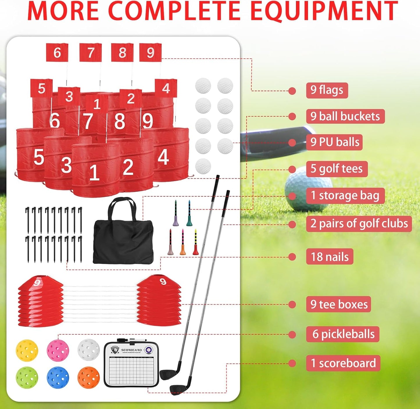 Golf Outdoor Game Portable 9-Hole Golf Course, Bring 2 ClubsOutdoor Battle Golf Game for All Ages Adults, Kids, Family. With Balls and Flag for Lawn, Beach, Camping and Park, Anywhere Practice