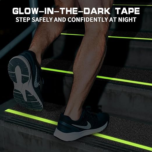 LadyRosian Outdoor Stair Treads Non Slip 15-Pack Black Glow 6" x 30" - Weather Resistant Adhesive Heavy Grip Tape - Waterproof Anti Skid Strips- Glow in The Dark 80-Grit Adhesive Treads