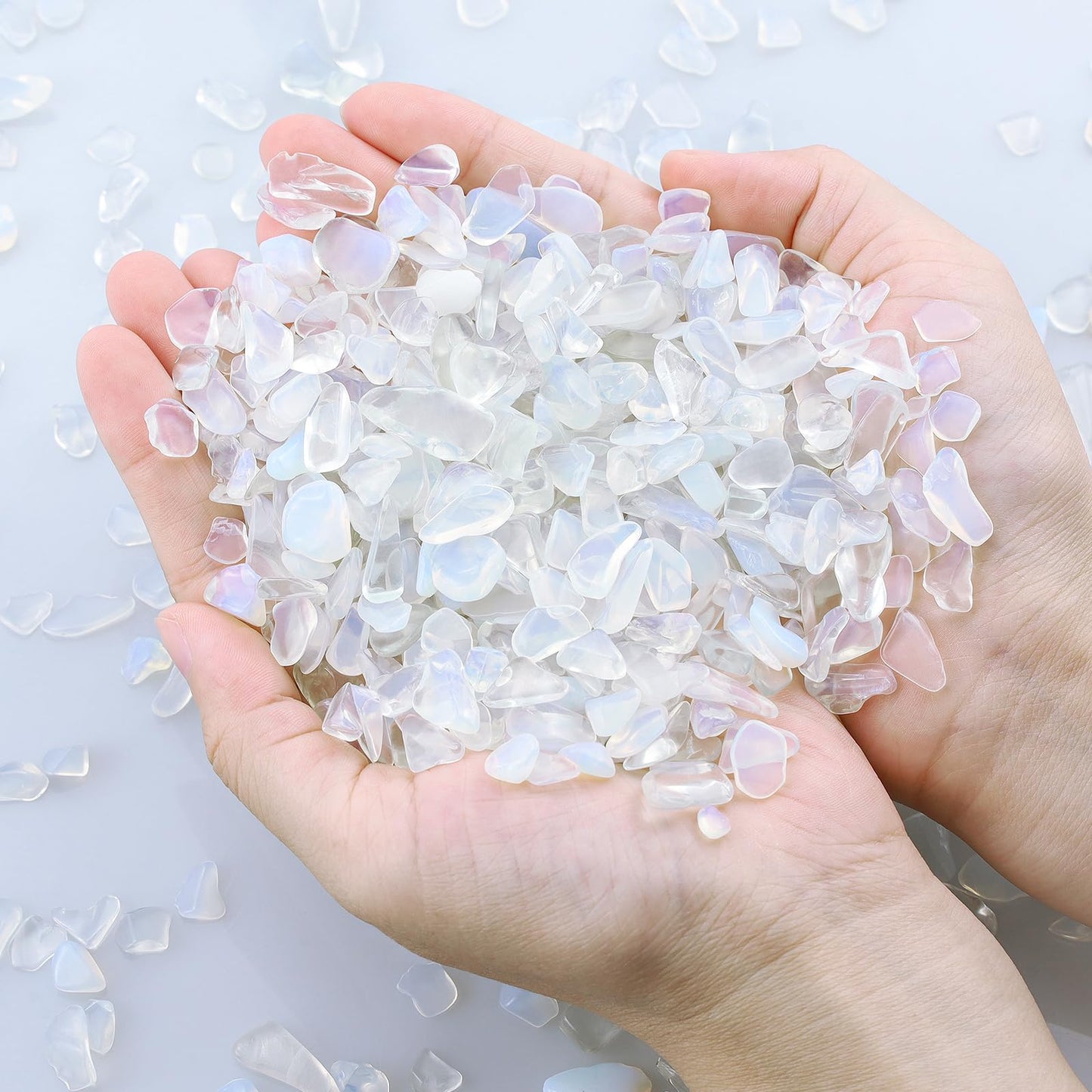 ZHIYUXI Opalite Opal Stone Crystal Chips Bulk Fish Tank Decorations Aquarium Rocks Gravel Vase Filler Stones Crystals for Candle Making Witch Kit Gravel for Plants Gemstone Terrarium Supplies 0.22 lbs