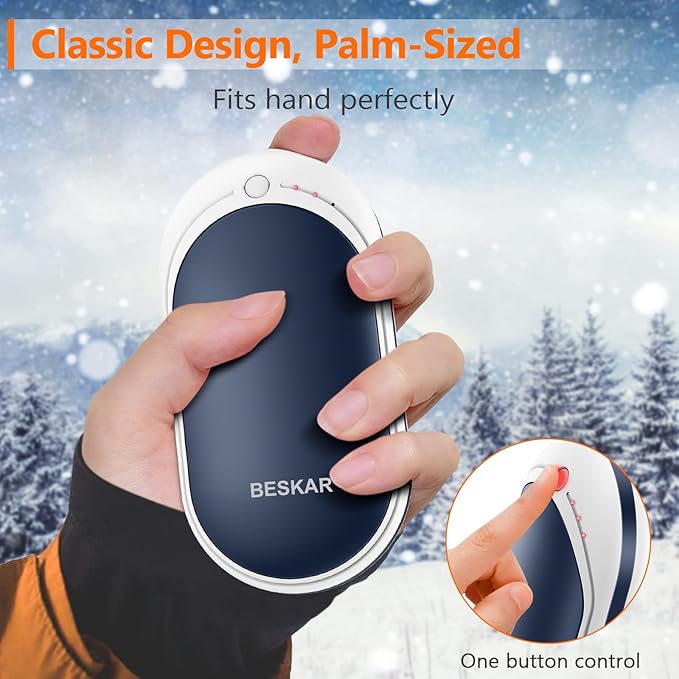 BESKAR Rechargeable Hand Warmer, 5200mAh Electric Handwarmers with Long Lasting Heating, Quick Charge and 3 Levels, Portable Pocket Hand Warmer for Outdoors, Camping, Golf, Raynauds