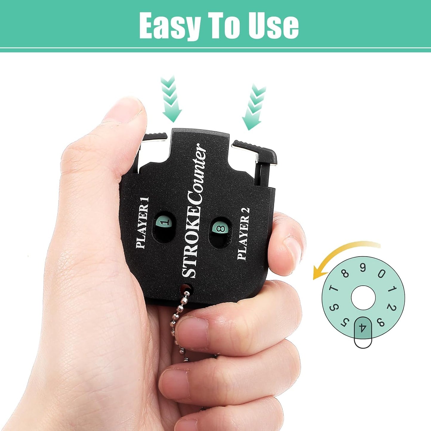 TIESOME 4 Pack Golf Stroke Counter, 2 Player Golf Score Indicator Mini Square Golf Score Counter Black Portable Golf Stroke Keeper Clicker for Different Kinds of Competitions and Games