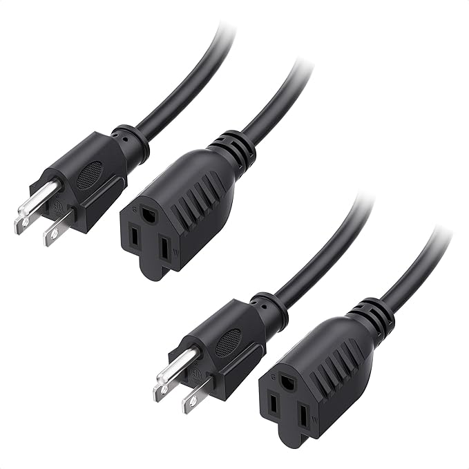 [ETL Listed] Cable Matters 2-Pack 16 AWG Heavy Duty 13A Power Extension Cord - 15ft, 3 Prong Power Cord Extension, NEMA 5-15P to NEMA 5-15R, Black