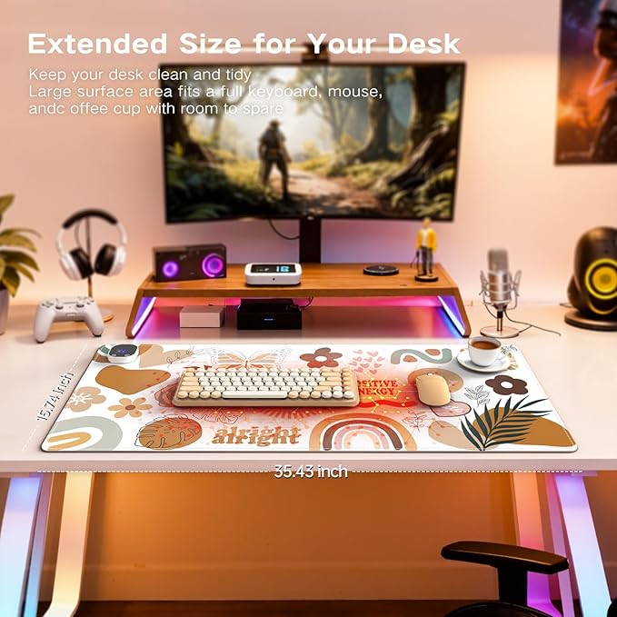 iCasso Heated Mouse Pad Hand Warmer, XL Heated Desk Pad, Electric Warm Desk Mat with 4 Heating Levels for Computer Keyboard, 31.5" x 13" Large Mousepad for Home Office Work (Sticker)