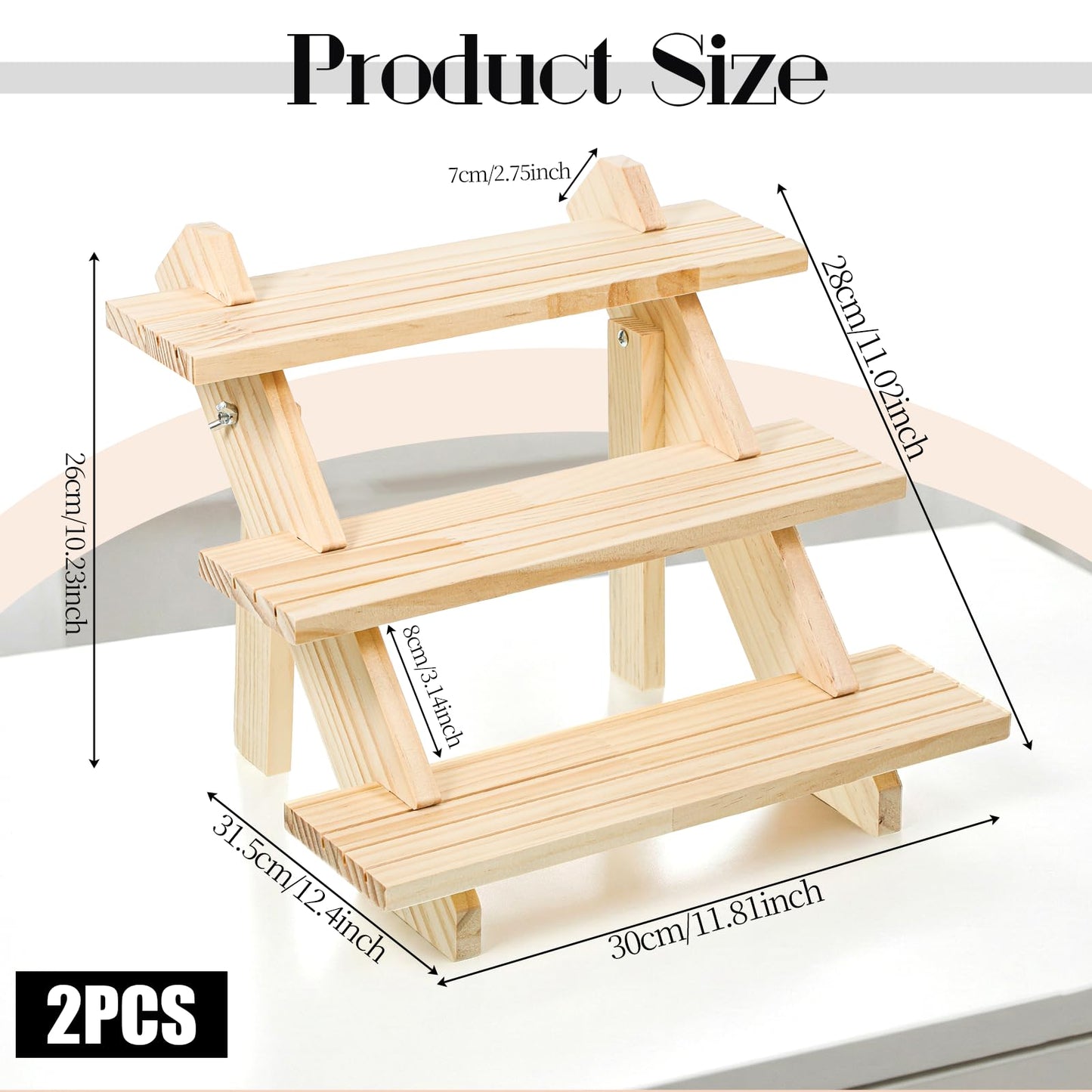 HANLANXUE 3 Tier Wooden Display Stand, 2 Pack Earring Display Stands For Selling Detachable Wood Tiered Jewelry Card Show Stand for Jewelry Cupcake Party Home Photo Outdoor Stalls