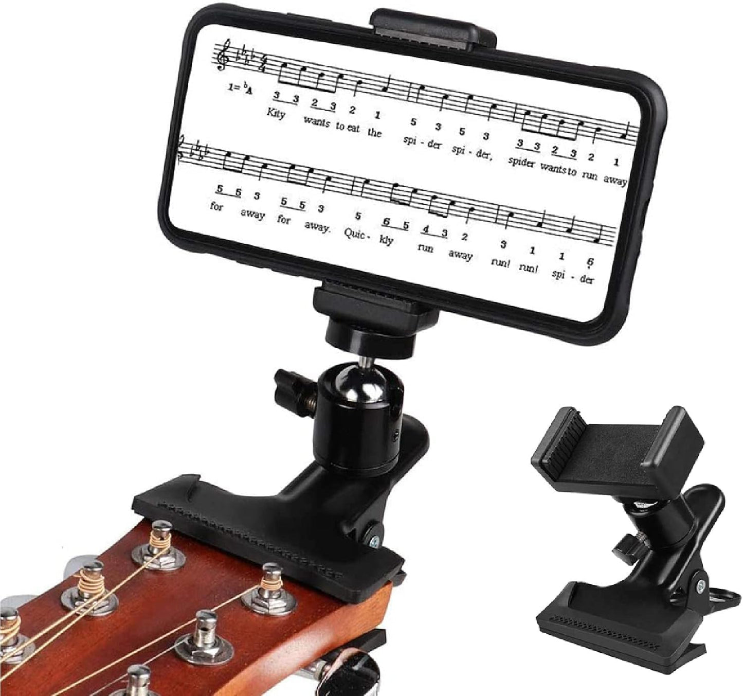 Guitar Head Clip Mobile Phone Holder, 360 Rotation Live Broadcast Bracket Clip Guitar Bass Head Phone Holder Bracket Stand For G