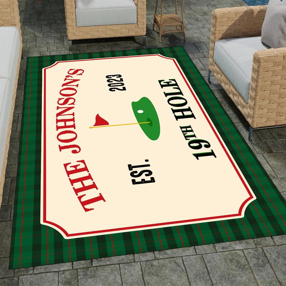 Custom Golf Area Rug, Golf Rugs for Living Room, Non Slip Area Mat Rugs for Office Living Room Indoor, Golf Carpet Floor Mat Indoor for Boys Golf Home Decor (19th Hole Golf)