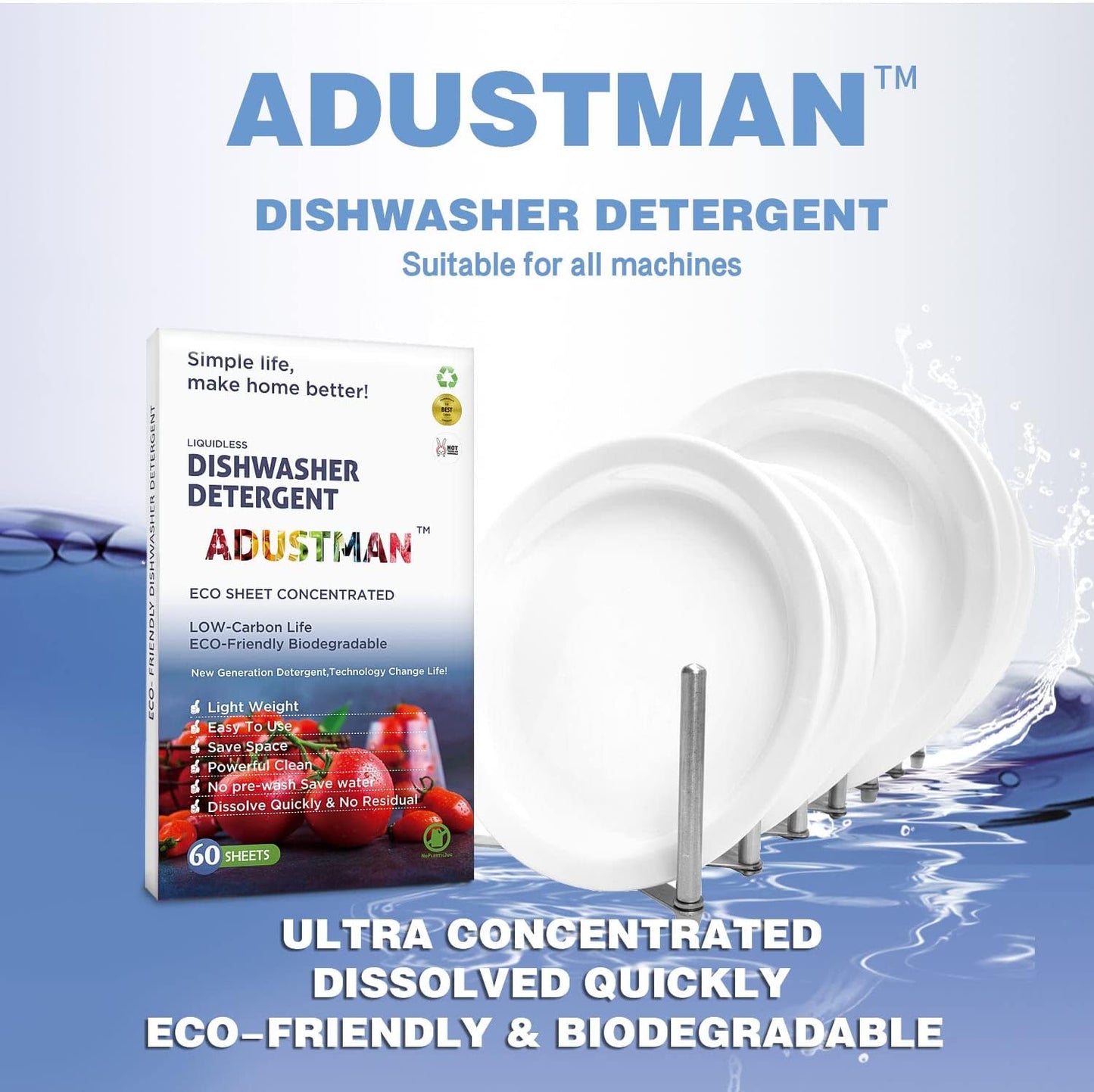 ECO Friendly Dishwasher Detergent,60 Count unscent 1 Pack,More Convenient Dishwashing Pod liquid pacs tablets,Powerful Cleaning Easy to Use(60 Count Pack of 1)