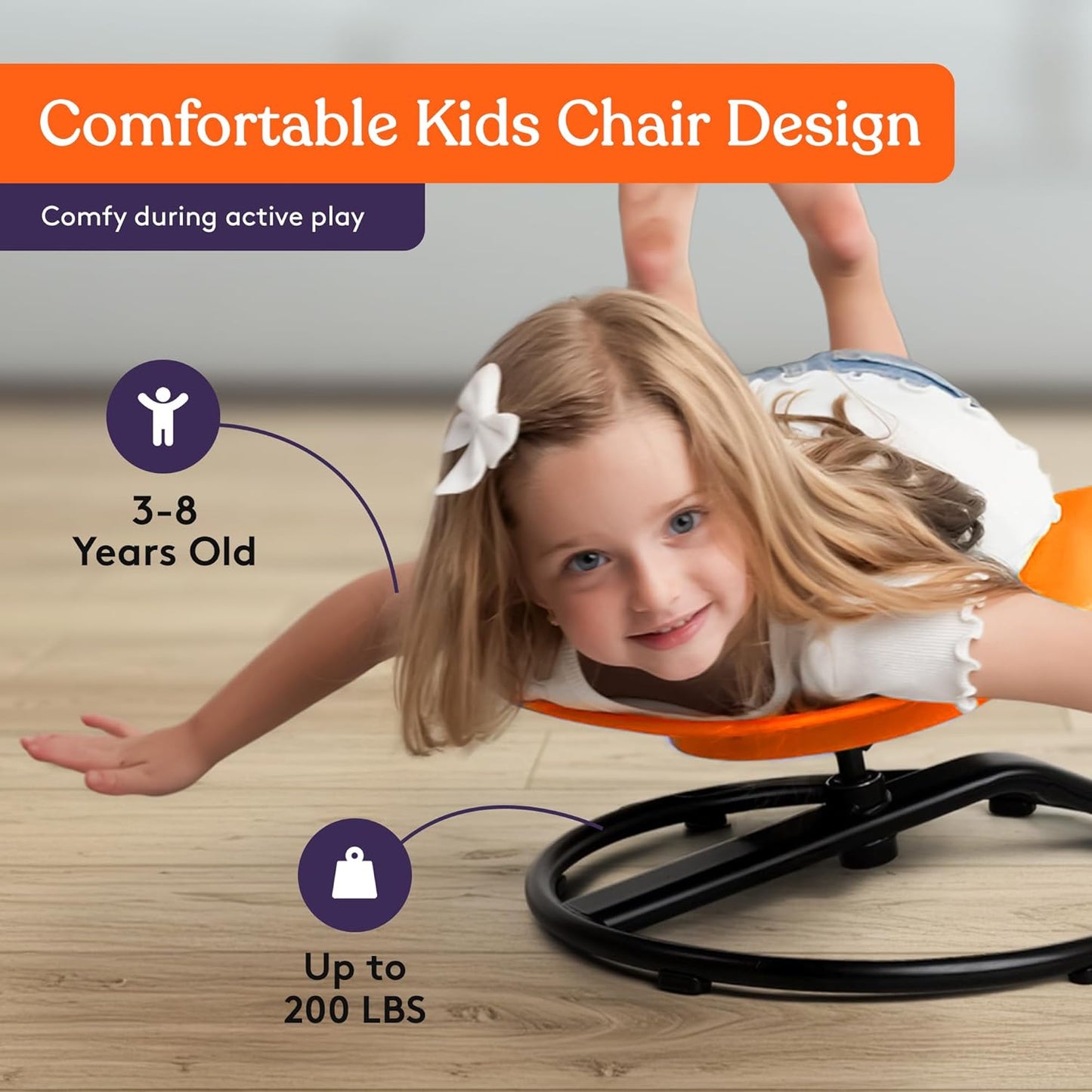Special Supplies Smile Spinning Chair for Kids- Versatile Kids Sit and Spin Sensory Chair for Training Body Coordination for Playroom, Bedroom, or Nursery (Orange)