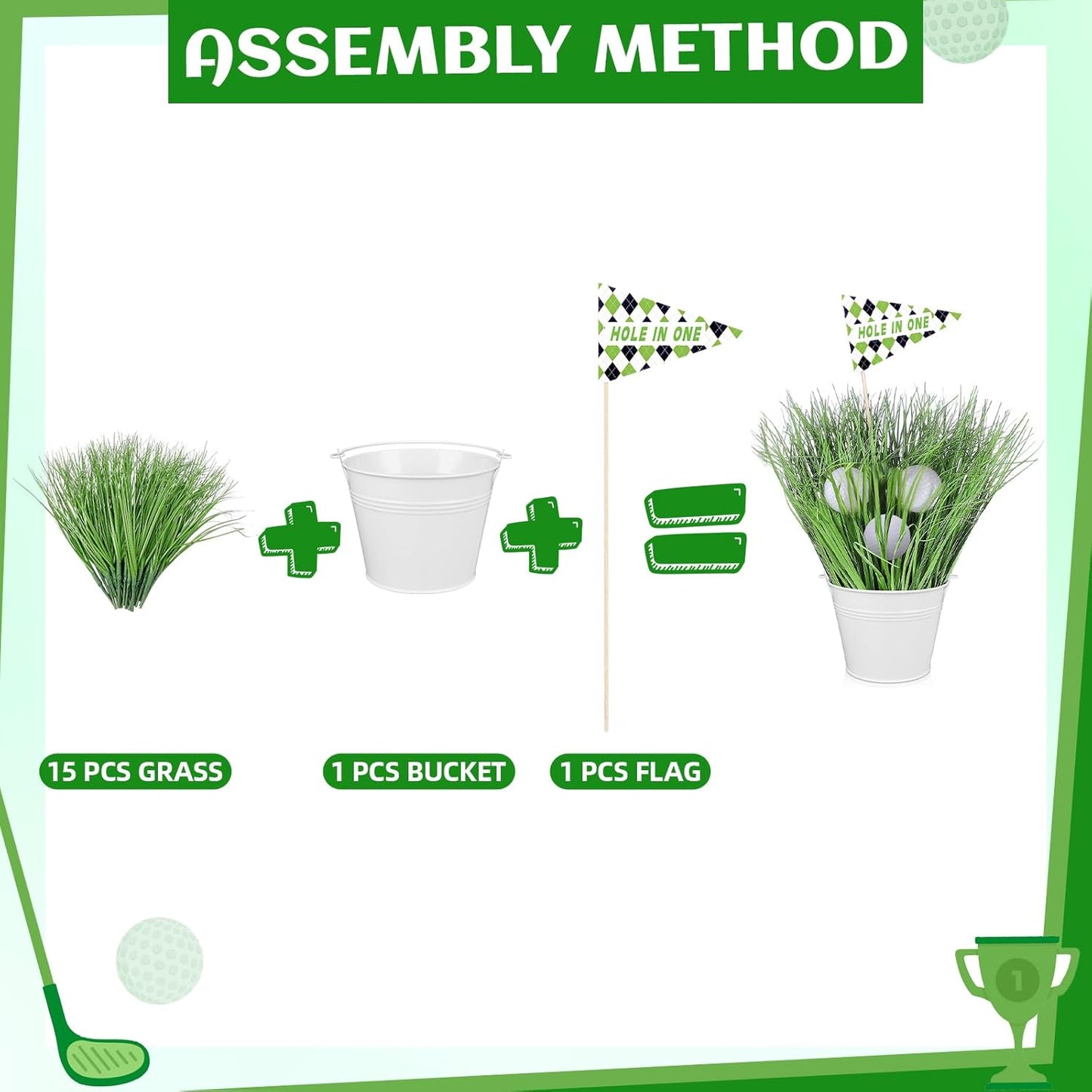 Soulchen Golf Party Table Decorations Kit Includes 6 Iron Bucket 12 Mini Golf 90 Artificial Grass 6 Flags Centerpiece for Birthday Sport Themed Party Desk Supplies Rugby Favors (6 Set,Chic)