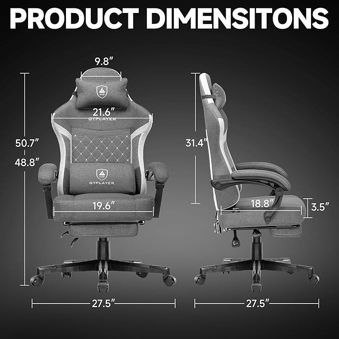 GTPLAYER Gaming Chair, Fabric Computer Office Chair with Pocket Spring Cushion, Ergonomic Office and Gaming, Video Gaming Chair with Linkage Armrests, High Back Desk Chair with Adjustable Recliner
