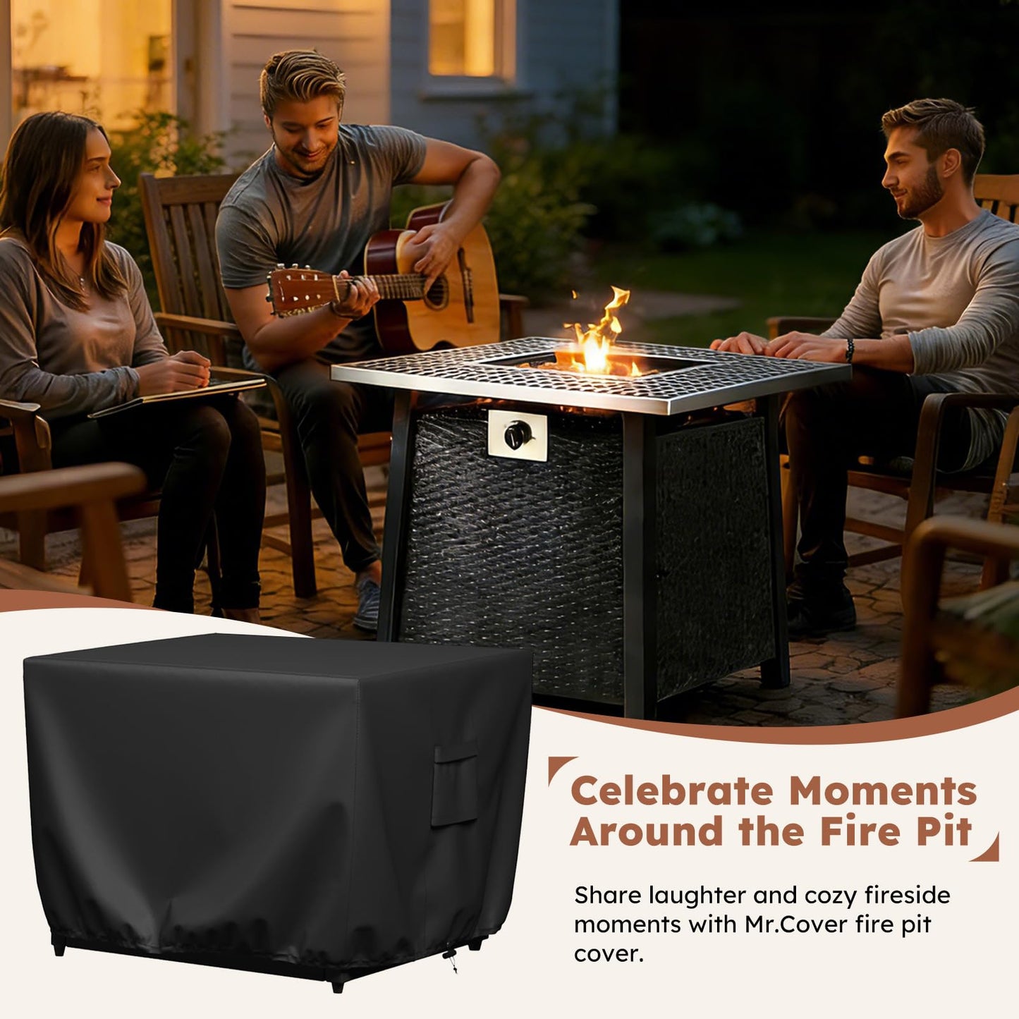 MR. COVER Square Fire Pit Cover 30 Inch, Heavy Duty 600D Waterproof Fire Pit Table Cover, Rip-Proof Fade Resistant Outdoor Firepit Cover with Drawstring & Air Vent, Fits