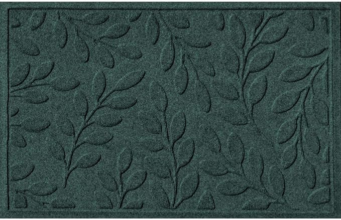 WaterHog Welcome Mat for Indoor/Outdoor, 2’ x 3’, Made in USA, Durable and Water-Resistant, Dirt Trapping Mat, Decorative Front Door and Entryway Rug, Brittney Leaf Design, Evergreen