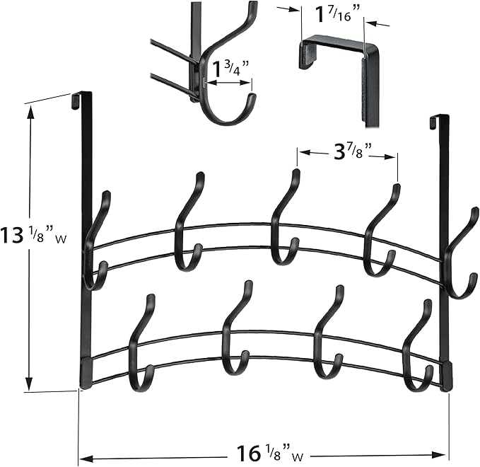 LYNK Professional® Home™ Over Door Hooks Rack - 18 Hook Over Door Hanger - Over Door Towel Rack - Hanging Towels or Clothes - Bathroom, Bedroom or Laundry Room - Lifetime Ltd. Warranty - Black