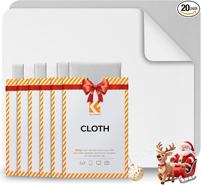 K&F Concept 20 Pack Lens Cleaning Cloth | Microfiber Cleaning Cloth | Camera Lens Cleaner | Camera Lens, Glasses, VR/AR Headset, and Screen Cleaning | White & Grey