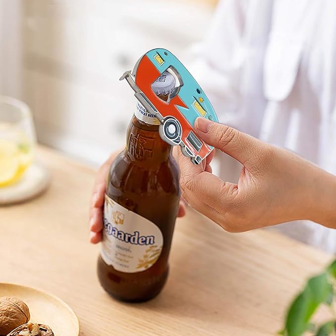 Magnetic Bottle Opener with Cap Catcher, 2 Pack, RV Camper Bottle Opener, Zinc Alloy, Blue&Yellow