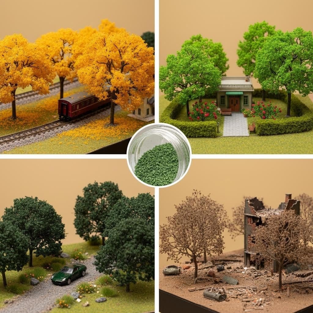 ZZZ SAN ZHI Multicolor Leaf Model - 300ml Miniature Scenery Material for Train Railway, Diorama, Car Scene & Scale Landscape Layouts (Summer Green)