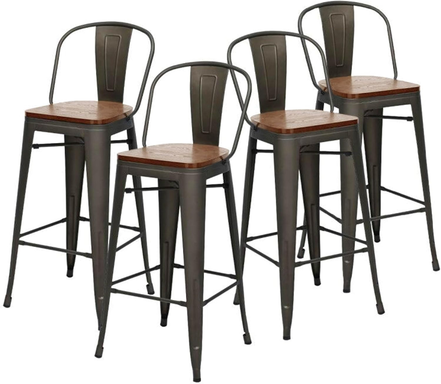 Changjie Furniture 24 Inches Metal Barstools Set of 4 Counter Height Bar Stools Industrial Stools with Backs High Back Chairs for Kitchen Island (24 Inch, Rusty)