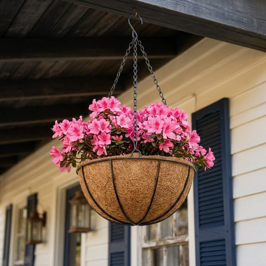 10 Inch Metal Hanging Basket with Coco Coir Liner for Flowers Planting, 6 Pack Hanging Baskets for Plants Outdoor, Round Wire Planters with Chain for Home Patio Porch Balcony Garden Decor