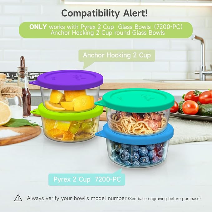 Sophico 2 Cup Round Silicone Storage Cover Lids Replacement for Pyrex 7200-PC and Anchor Hocking Glass Bowls (Container not Included) |Green-2 Pack|
