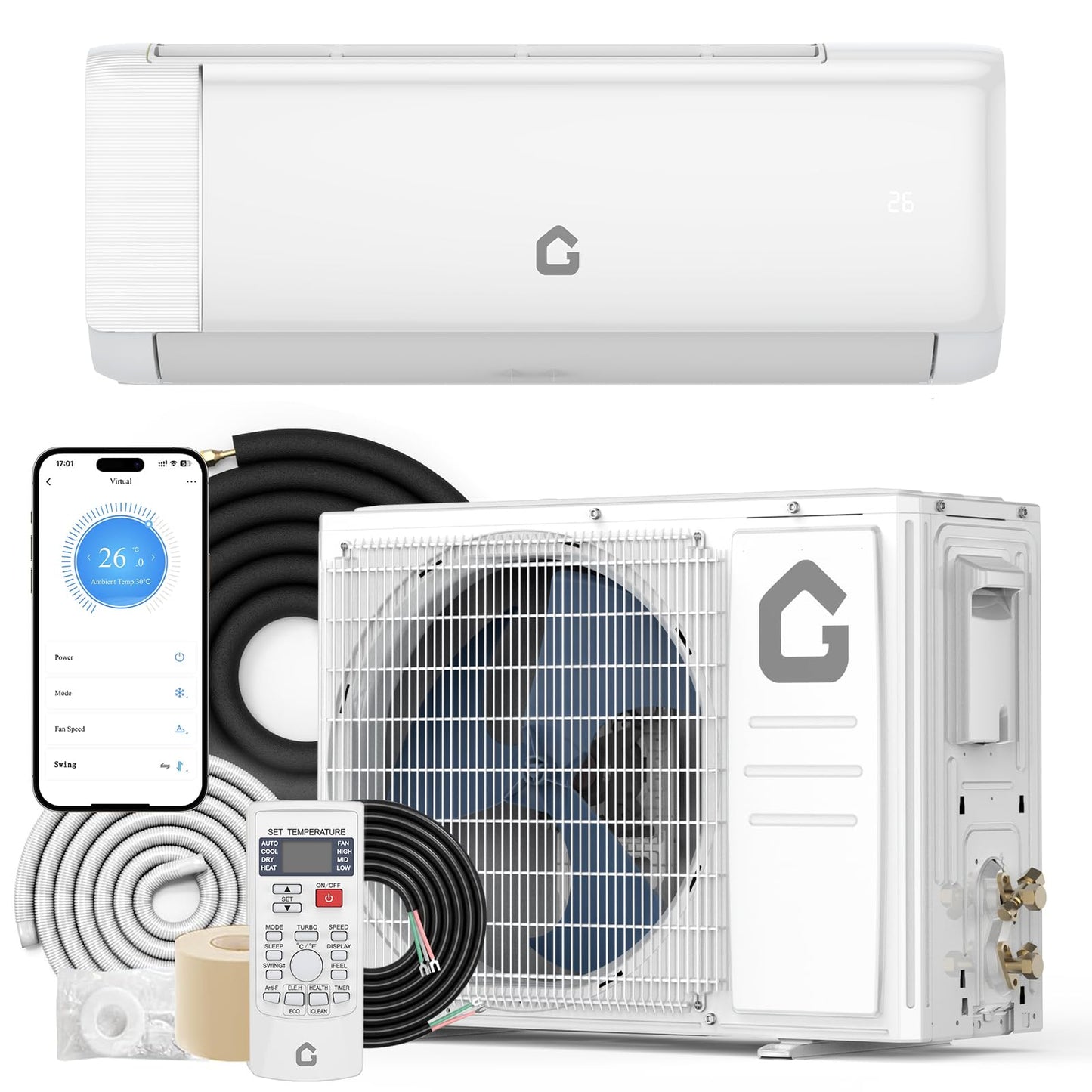 18000 BTU Mini Split Air Conditioner, 21 SEER2 208-230V Split Unit Ac and Heat Cool Up to 1250 Sq.Ft, Ductless Air Conditioner w