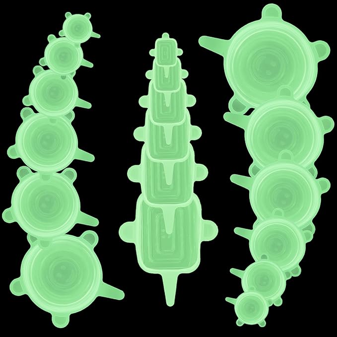 Reusable Silicone Stretch Lids – 18PCS Round & Square Stretchy Food Covers, Airtight & Leakproof, Microwave & Dishwasher Safe Green