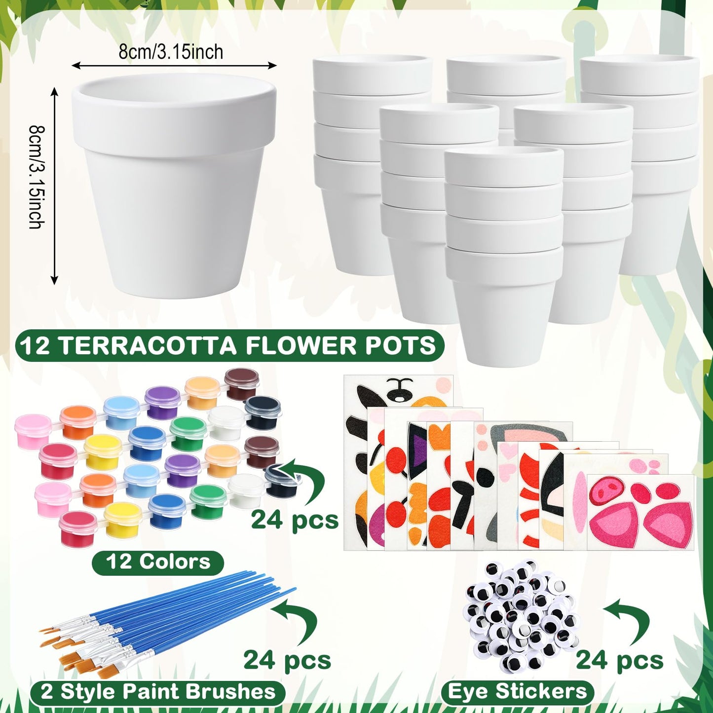 Teyva Daily 12 Sets Terracotta Pots to Paint Kit Spring DIY Crafts Flower Pots Felt Animal Acrylic Paints 24 Brushes 48 Googly Eyes Easter Party Supplies for Spring Garden Art Decoration