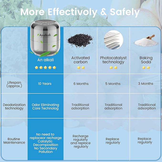 Fridge Deodorizer – 2 Pack Refrigerator Odor Eliminator, Lasts 10 Years, Chemical-Free Fresh Odor Eliminator Kit, More Effective Than Baking Soda, for Kitchen Appliances, Closet, Car, Pet Areas-Silver