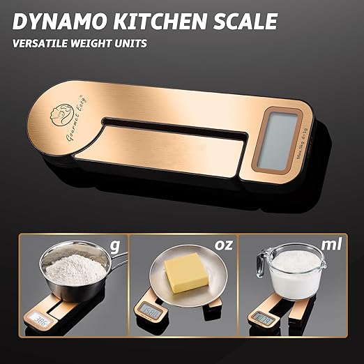 Gourmet Easy Dynamo Food Scale for Kitchen, Battery-Free Technology Kitchen Scale, Food Weight Scale, Weight in Grams & Ounces, Multifunctional Food Scale for Cooking, Baking & Meal Prep, Rectangular