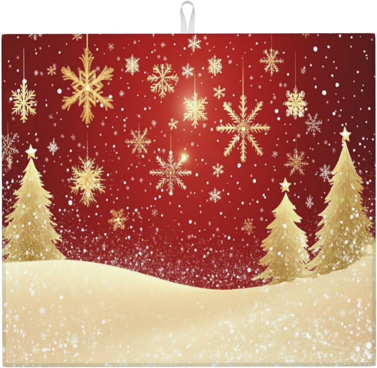 Dish Drying Mat for Kitchen Gold Christmas Tree Pattern Snowflake Counter Absorbent Dishes Drainer Microfiber Small 16x18 Inch