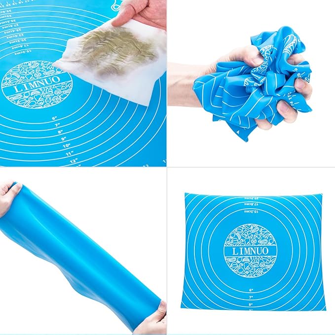 LIMNUO Silicone Baking Mat, Extra Thick Large Non Stick Pastry Mat Sheet for Dough Pie Crust Rolling Mats (Blue, XL-18''(W)*25''(L))