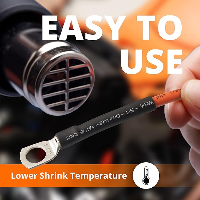 Wirefy 3/4" Heat Shrink Tubing - Large Diameter - 4:1 Ratio - Adhesive Lined - Industrial Heat-Shrink Tubing - 50 Feet Roll - Black