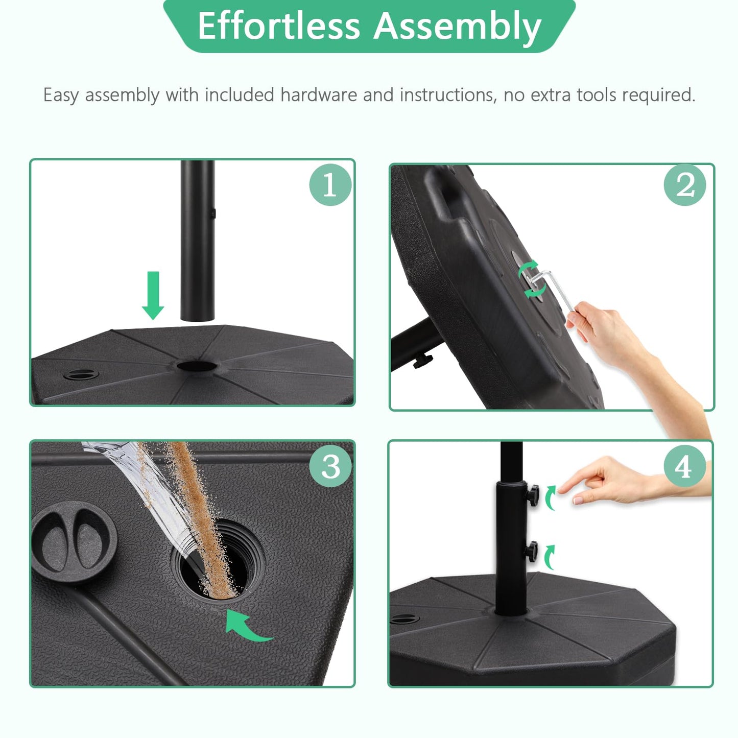 Helios&Hestia 112 lb Heavy Duty Plastic Water and Sand Fillable Outdoor Umbrella Base Stand Weight for Patio Market Table Umbrella, Black