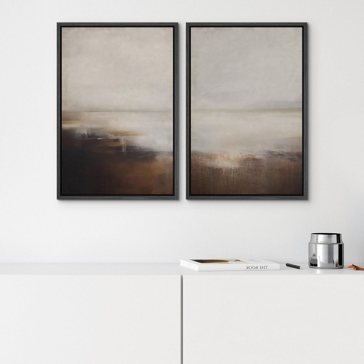 SIGNWIN Framed Canvas Print Wall Art Neutral Landscape Subtle Brown and Gray Tones Illustrations Modern Art Decorative Contemporary for Living Room, Bedroom, Office - 24"x36"x2 Black