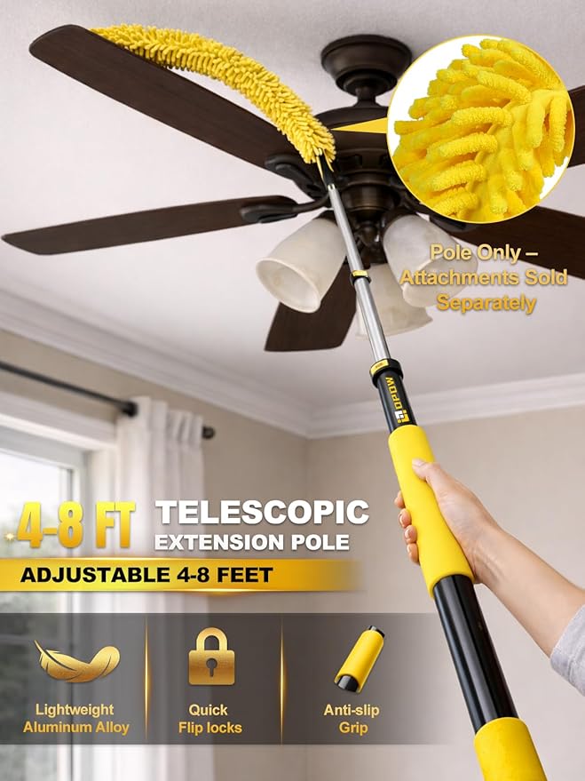 4-8 FT Gutter Cleaning Telescopic Pole, Multi-Purpose Aluminum Alloy Telescoping Rod with Universal Twist-on Metal Tip Flip-Lock Design, for Painting Cobweb Dusting, Christmas Lights
