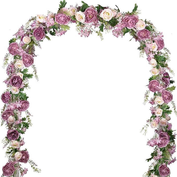 2 Pack Artificial Peony Flower Garland - 6ft Silk Peony Garland Flowers Vine Peony Silk Roses Flowers for Wedding Arch Party Table Decor