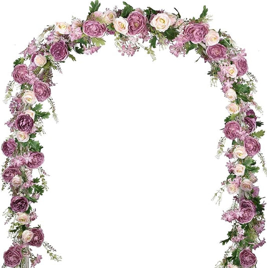 2 Pack Artificial Peony Flower Garland - 6ft Silk Peony Garland Flowers Vine Peony Silk Roses Flowers for Wedding Arch Party Table Decor