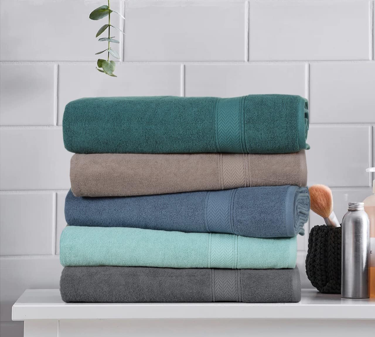 HILLFAIR 600 GSM- 40 x 80 Inches- 100% Cotton 2 Pc XXL Oversized Bath Towel Set- Soft Highly Absorbent Jumbo Bath Sheets Towels Sets- Quick Dry Oversized Bath Towel Sets for Hotel Spa Pool- Platinum