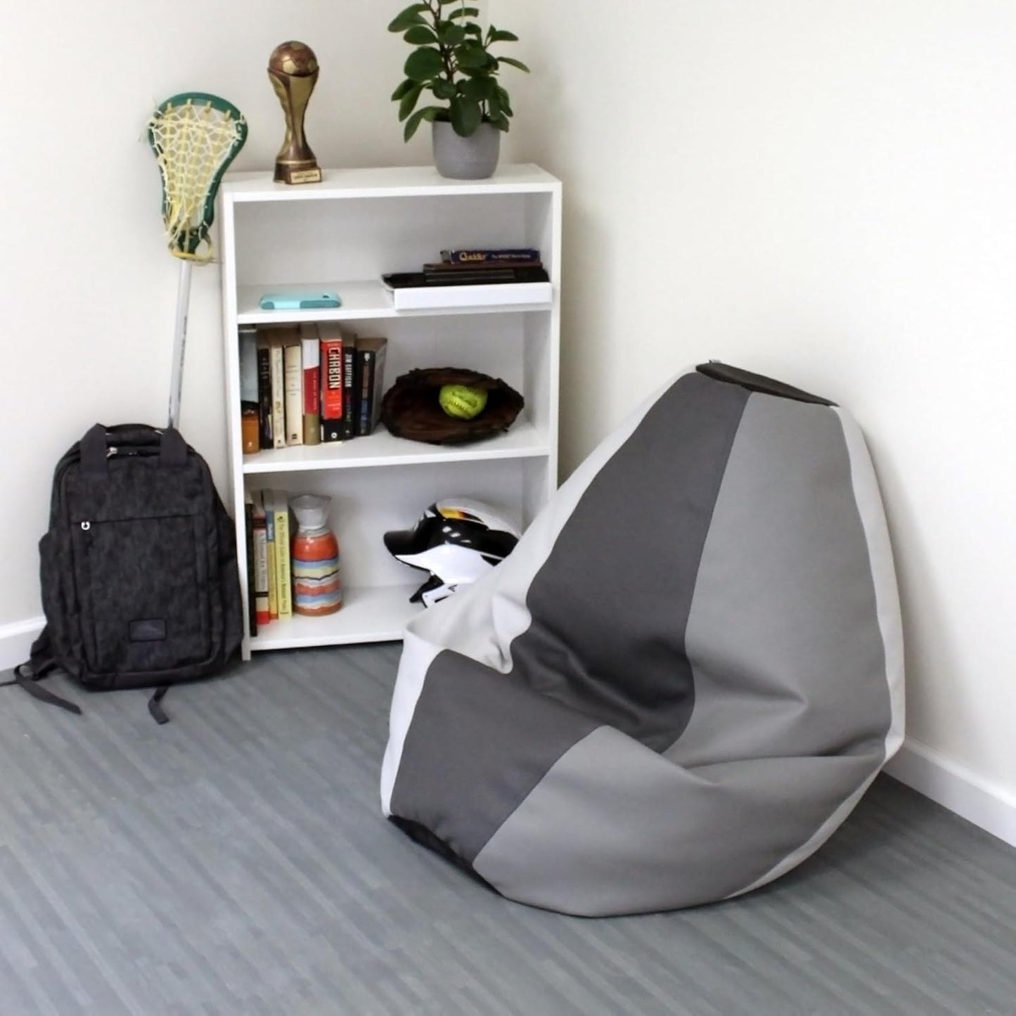 FDP SoftScape Dew Drop Bean Bag Chair with Supportive High-Back Design, For Kids, Teens and Adults, Alternative Seating for Dorms, Schools, Libraries, Daycares or Home - Gray/Light Gray