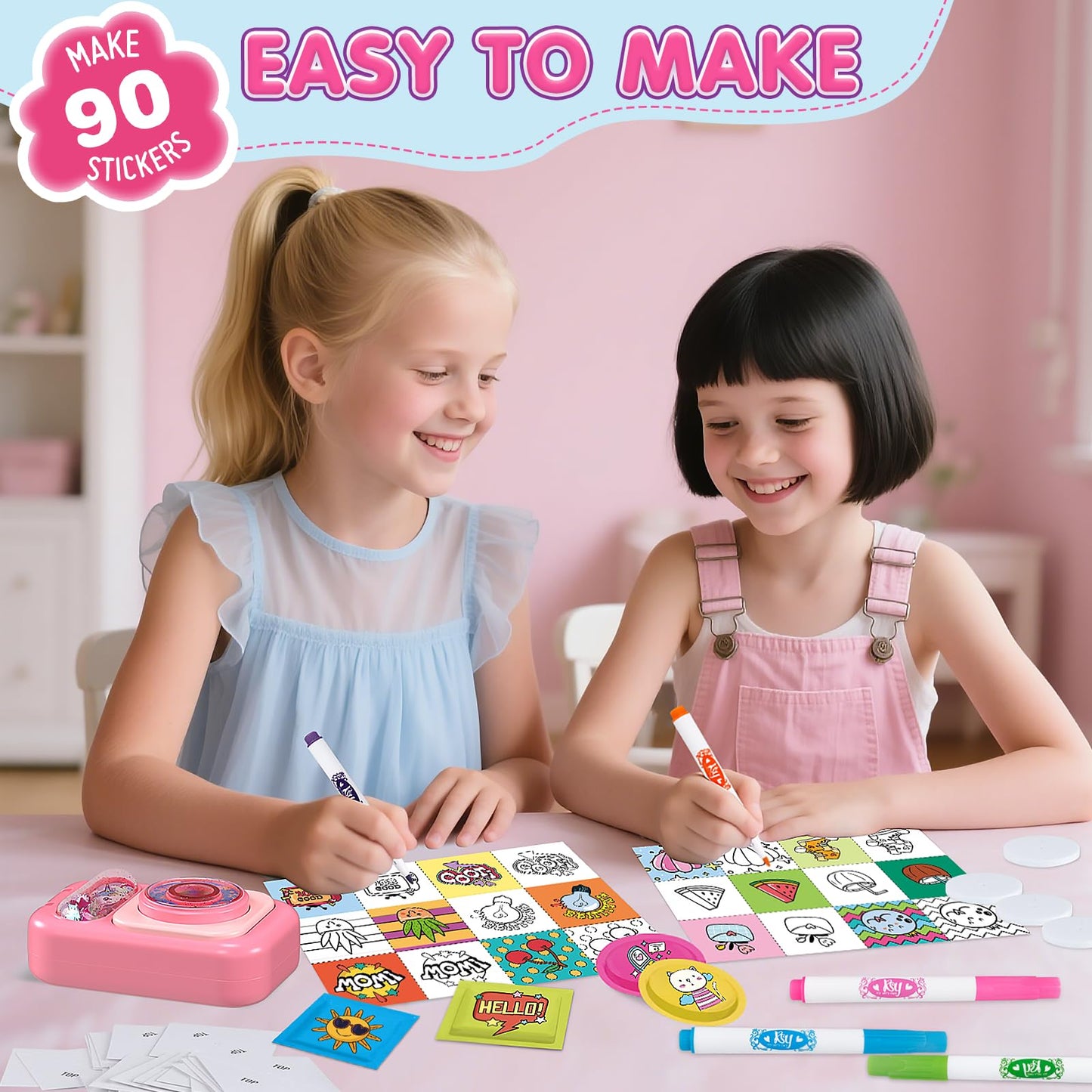 Hewaurorion Puffy Sticker Maker for Kids — Make Your Own 3D Stickers, 90-Piece DIY Craft Kit with Unicorn Machine, Arts and Crafts for Girls Boys Ages 6-10, Screen-Free Birthday Gift