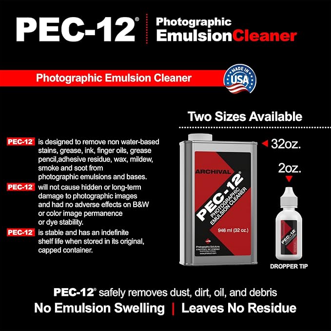 PEC-12 Photographic Emulsion Cleaner Kit and PEC-PAD Lint Free Non-Abrasive Wipes 4"x4" 100 Sheets per/Pkg - for Cleaning Film, Photo Negative, B&W Slide - Dropper Tip (59ml) 2oz