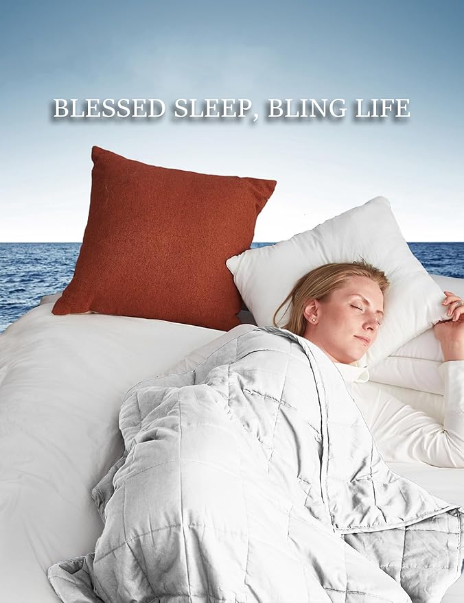BB BLINBLIN Cooling Weighted Blanket Heavy Blanket, Calm and Sleep, Premium Soft and Comfortable Material and Glass Beads (Light Grey, 60''x80'' 20lbs), Suit for Adult(~190lb) Use on Queen/King Bed