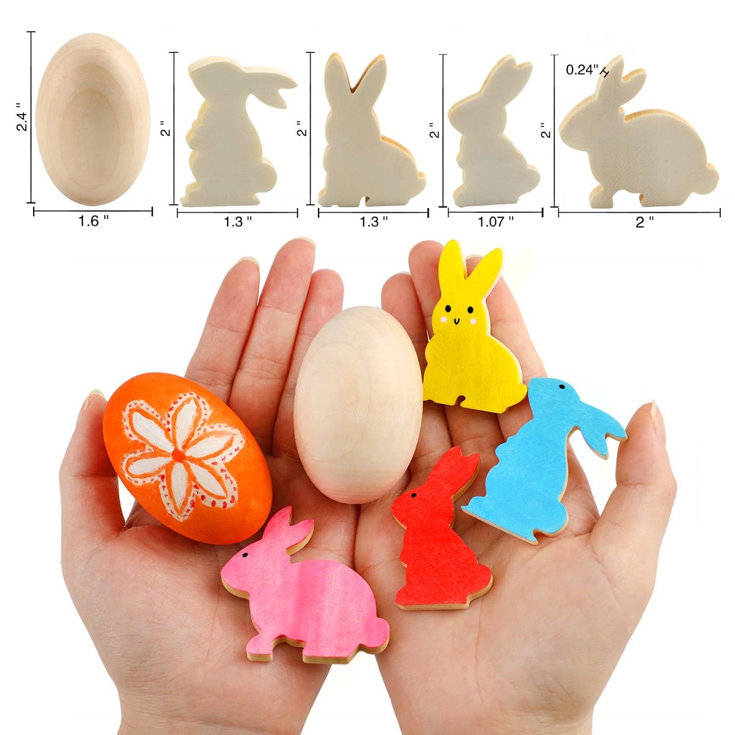 Worgree Easter Egg Painting Kit, 24pcs Wooden Eggs and Bunny for Easter Crafts Basket Stuffers Gifts for Kids Toddlers Boys Girls Ages 4-8 8-12 Birthday Party Favors Classroom Prizes DIY Decor