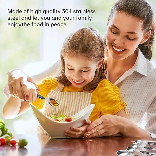 Measuring Cups 17-Piece Stainless Steel Measuring Set, Measuring Cups and Spoons with Leveler, Magnetic Conversion Chart, Black