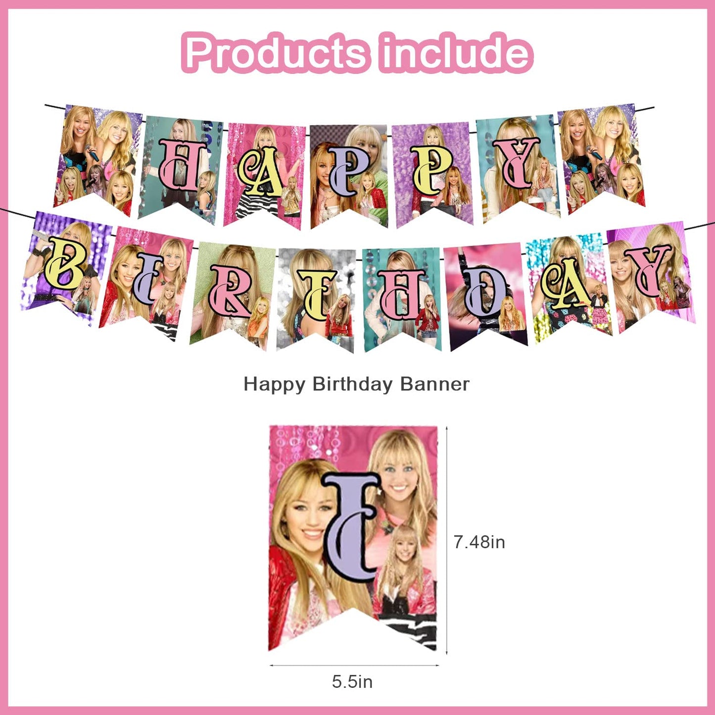 DOSSEL Hannah Singer Montana Music Theme Birthday Party Supplies Includes Birthday Banner, Cupcake Toppers, Cake Topper, Latex Balloons for Kids Adults Fans Party Decor
