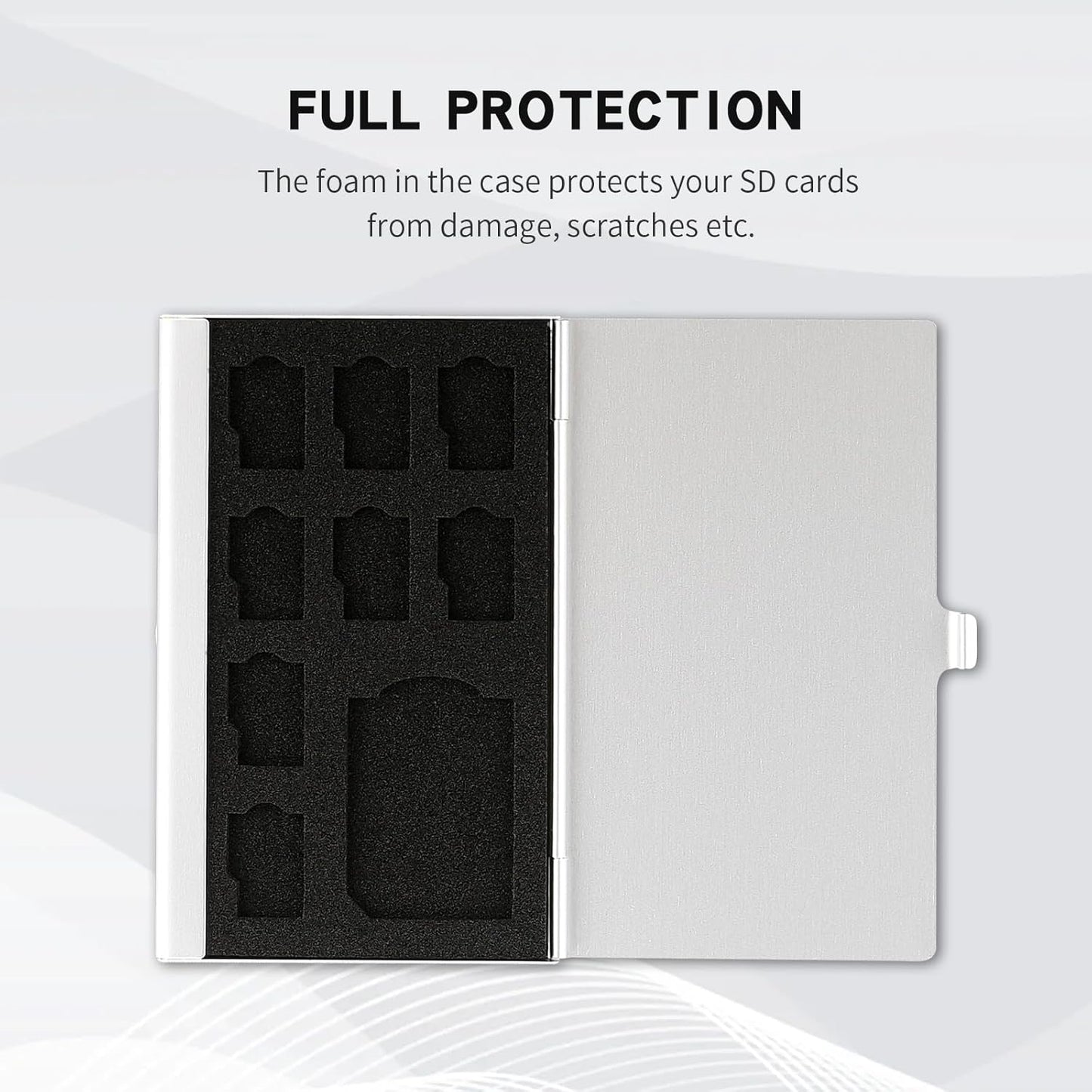 Aluminum SD Card Case, 9Slots Ultrathin SD Card Holder, Memory Card Storage Holder, Fit for 1 SD Card, 8 Micro SD Card, Silver
