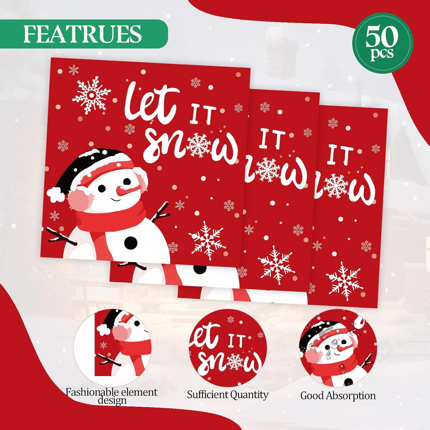 50PCS Christmas Snowman Paper Napkins - Let it Snow Luncheon Napkins Winter Disposable Dessert Dinner Hand Napkins for Christmas Winter Birthday Party Supplies