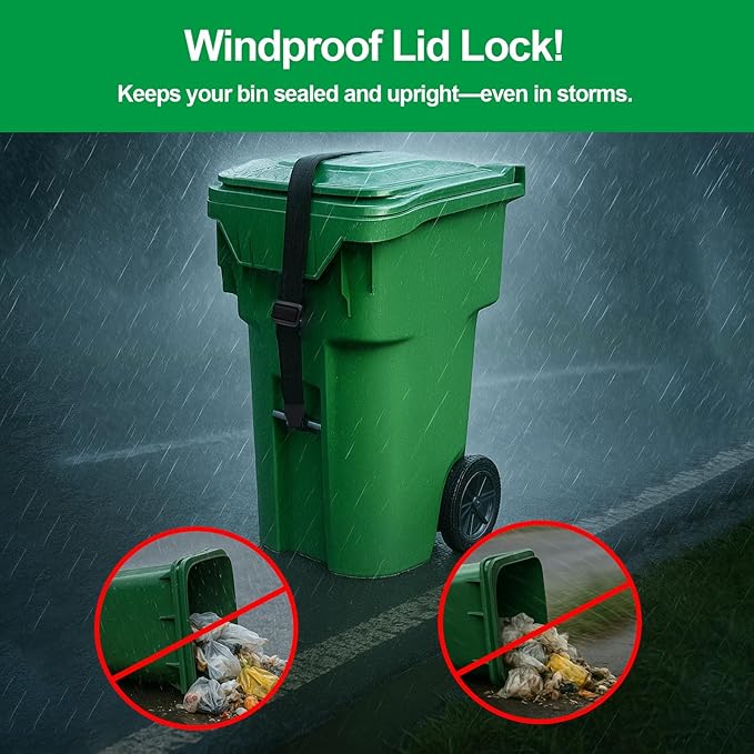 Trash Can Locks for Animals，One Claw Heavy-Duty Adjustable Bungee Straps for Bear-Proof & Raccoon-Proof Garbage Bins,Windproof Design,Fits Most Trash Cans,Odor Control（1PACK)